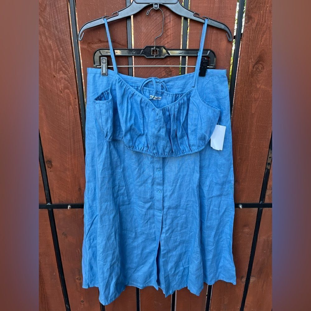 REFORMATION KAMREN TWO-PIECE LINEN DRESS IN PARISIAN BLUE size 12 - Picture 6 of 9